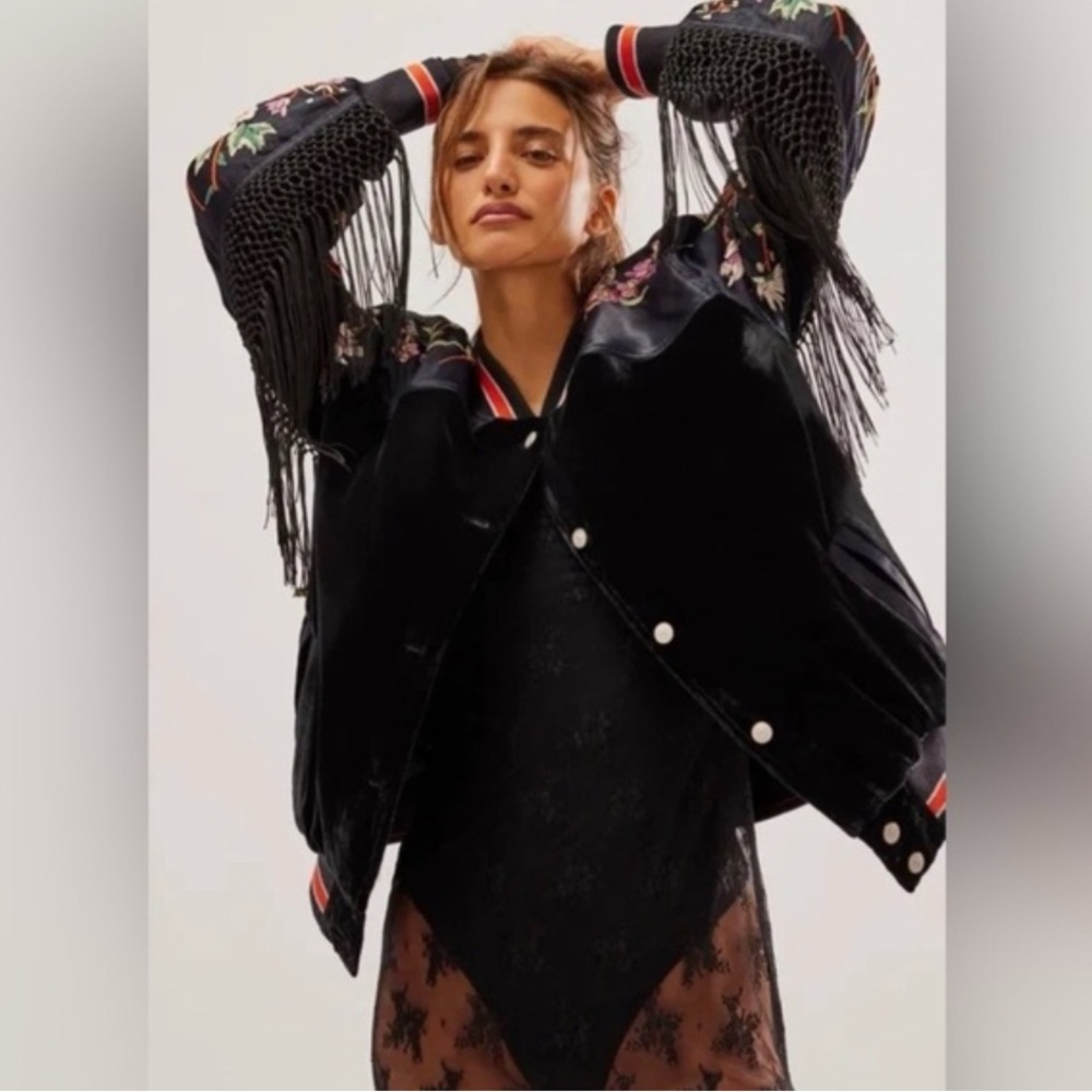 Free People Bali Seville Bomber Jacket Fringe Women’s Size XS NWOT Fall Winter